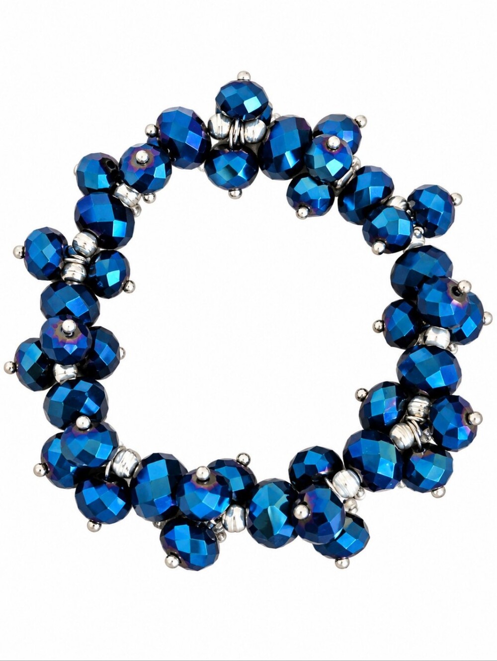 HANDMADE Royal Blue Metallic Aurum Beaded Cluster Stretch Bracelet